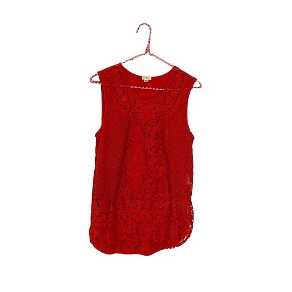 Anthropologie TINY Gardenia Red Floral Lace Mixed Materials Tank Top Size Small - Picture 1 of 4